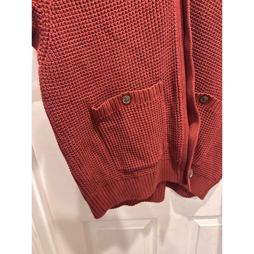 Duluth Mens Large Burly Retirement Rust Red Shawl Collar Waffle Knit Cardigan - Picture 3 of 6
